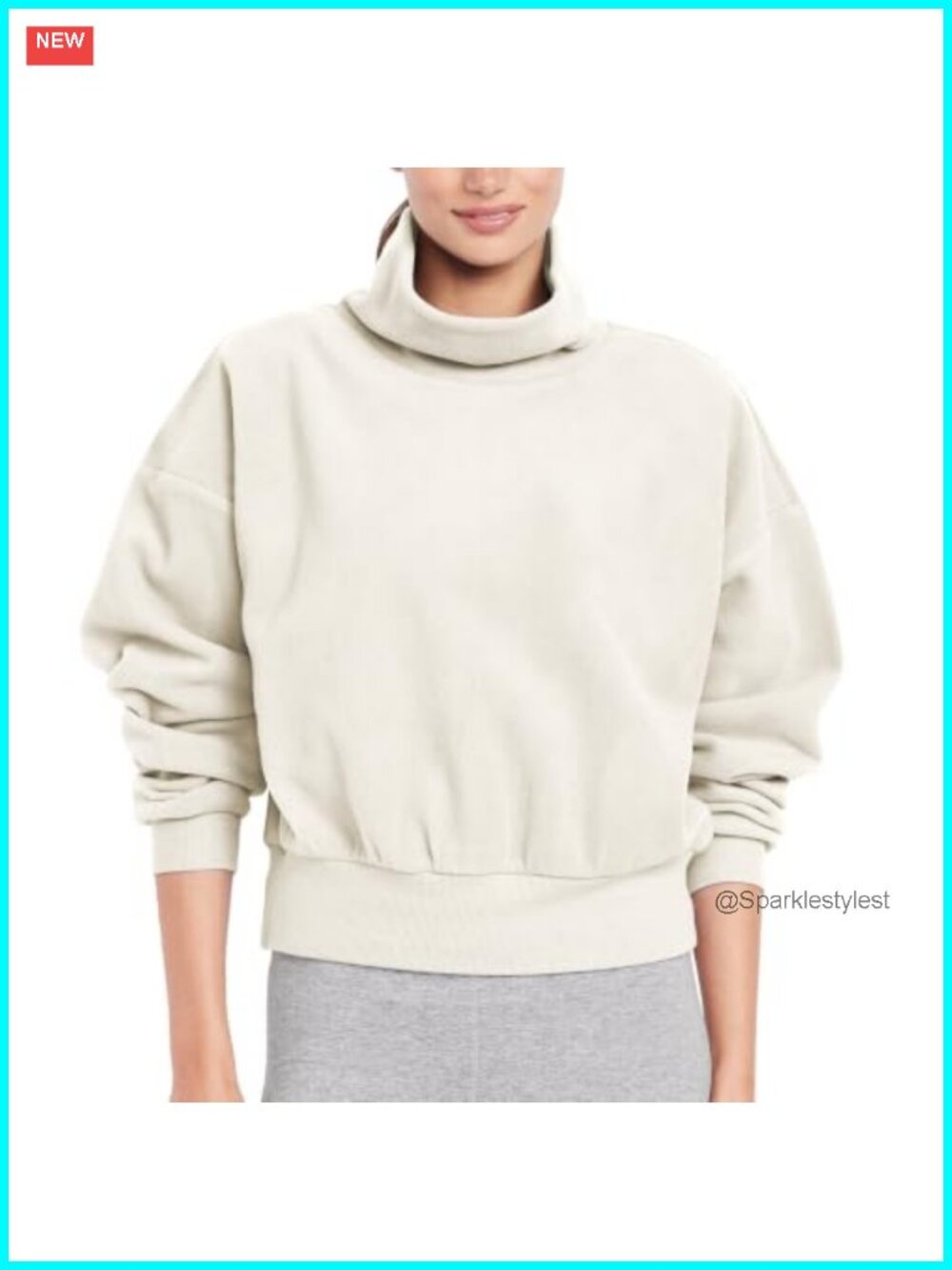 Cropped Microfleece Mock Neck Sweatshirt Loose Fit Long Sleeve Pullover